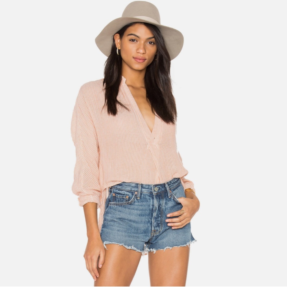 Free People Orange Striped Oversized Blouse